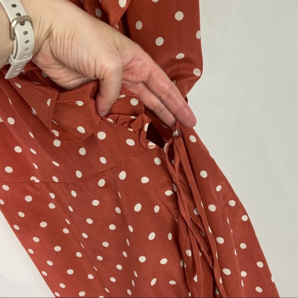 Realisation Par 100% Silk Brown Polka Dot‎ Ruffle Wrap Dress Size XS Valentina - Picture 7 of 11